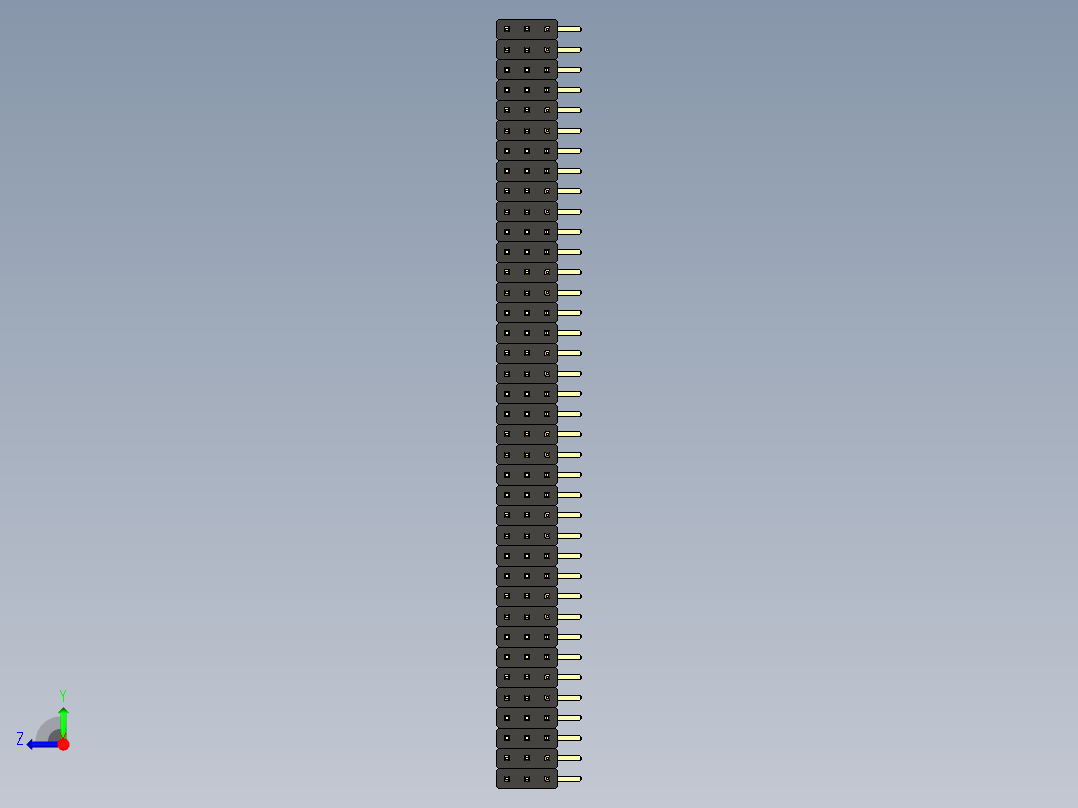 2个54毫米引脚接头三排直角，适用于kicad 119右视图