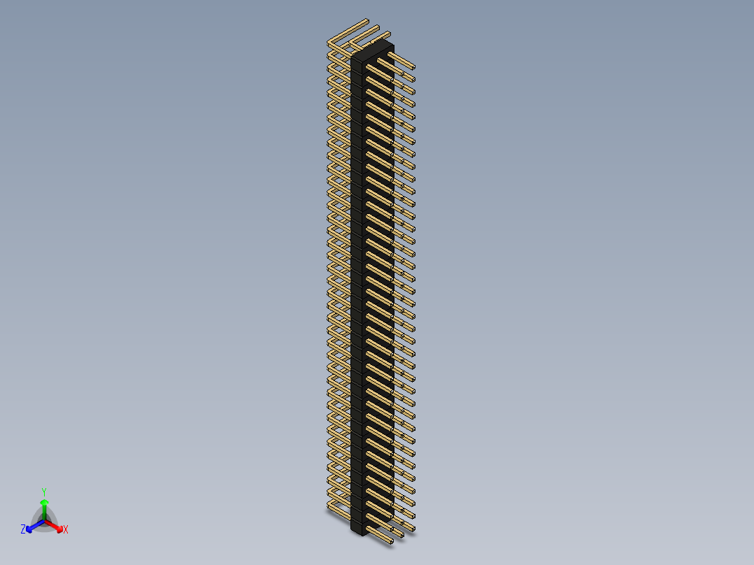2个54毫米引脚接头三排直角，适用于kicad 119正等轴测图