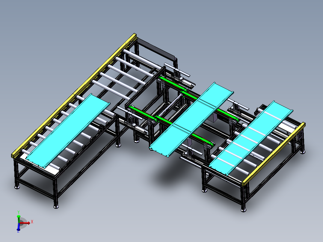板材90度换向链轮滚筒+皮带输送+顶升移栽输送系统