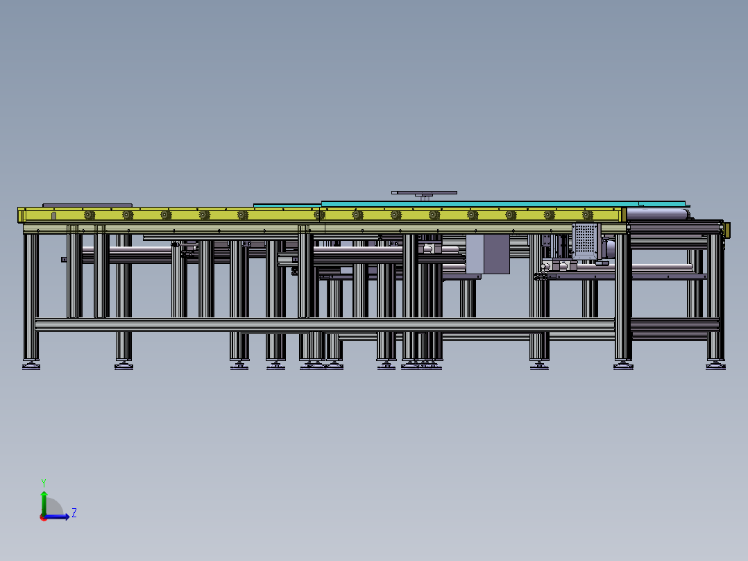 板材90度换向链轮滚筒+皮带输送+顶升移栽输送系统左视图