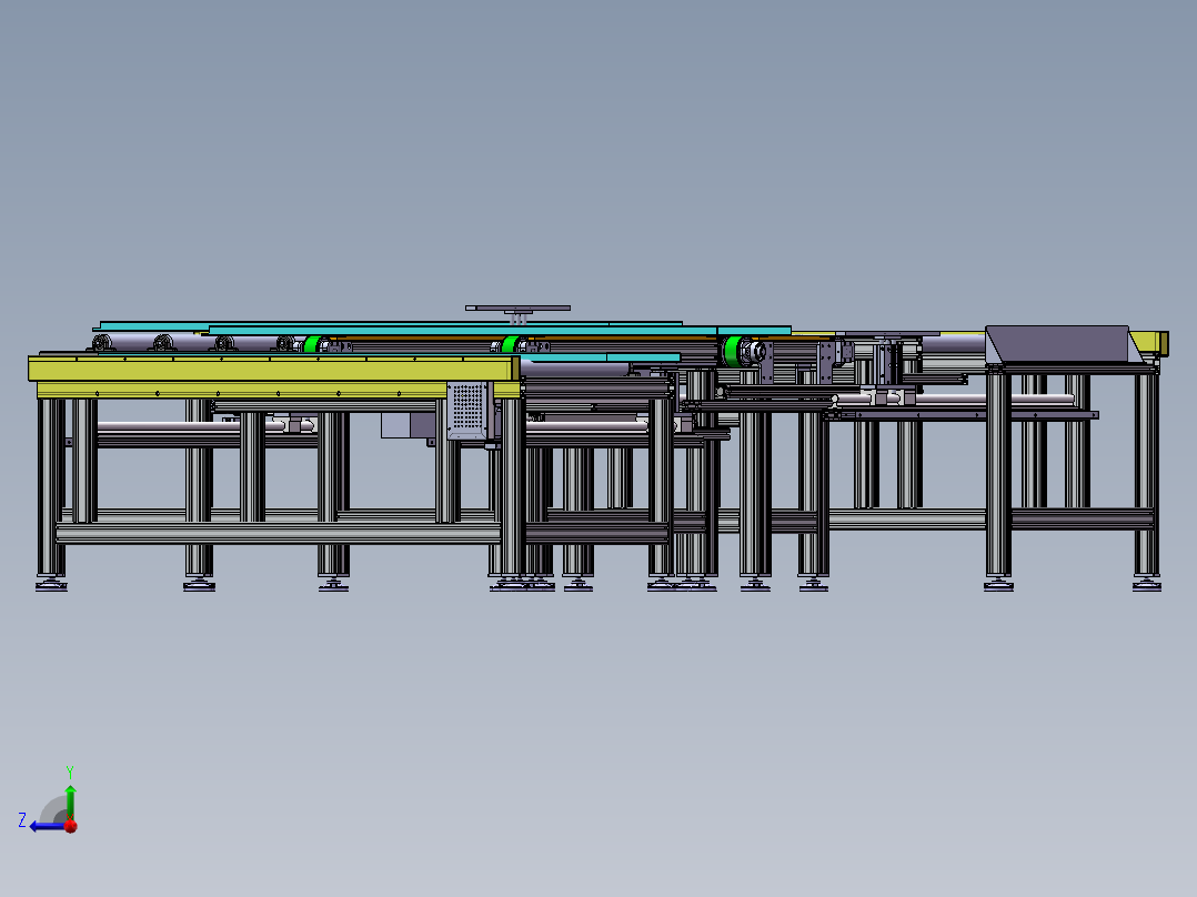 板材90度换向链轮滚筒+皮带输送+顶升移栽输送系统右视图