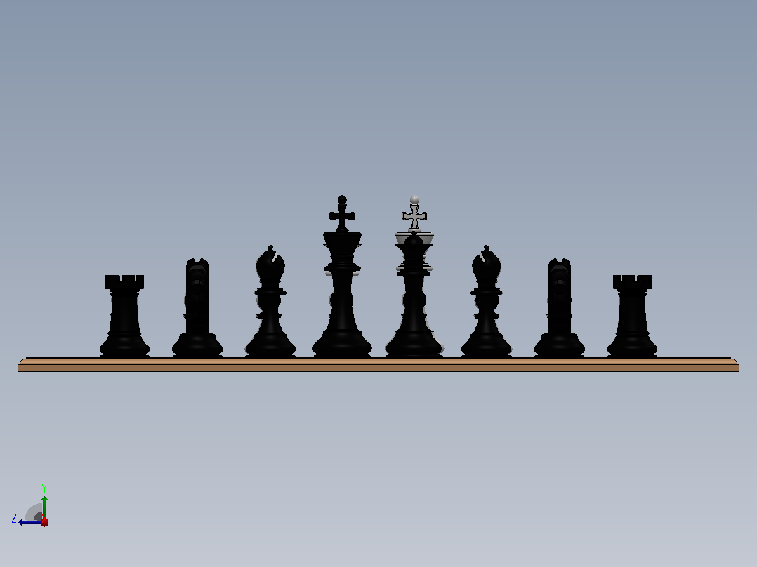 国际象棋和棋盘右视图