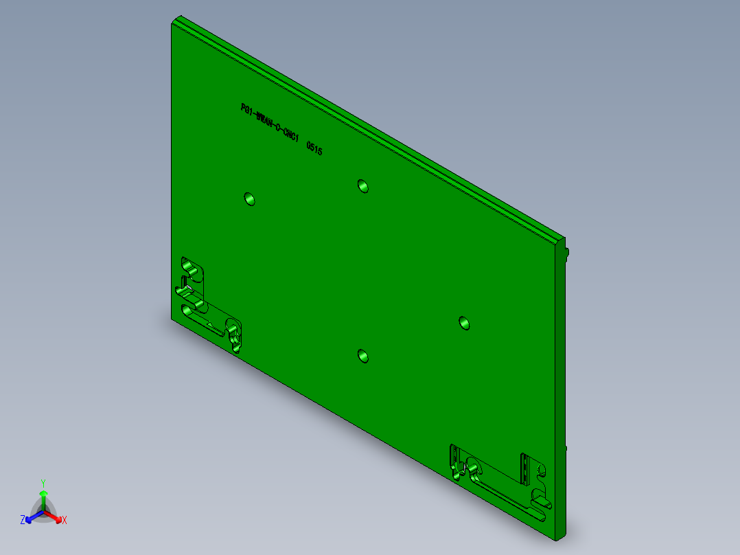 平板铝板材开粗飞面铣凹槽程序模型正等轴测图