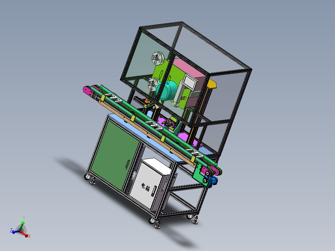 POL视觉检测装配贴标签一体机3D数模图纸+Solidworks18设计
