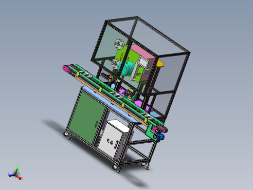 POL视觉检测装配贴标签一体机3D数模图纸+Solidworks18设计