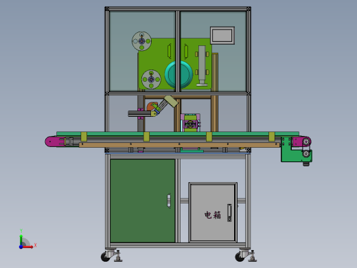 POL视觉检测装配贴标签一体机3D数模图纸+Solidworks18设计前视缩略图