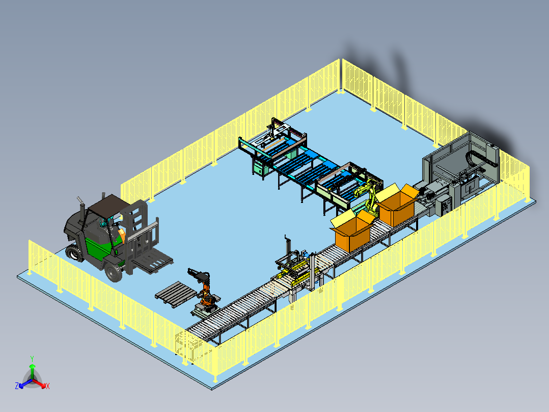 铝型材打孔攻丝与包装一体自动化生产线设计前视图