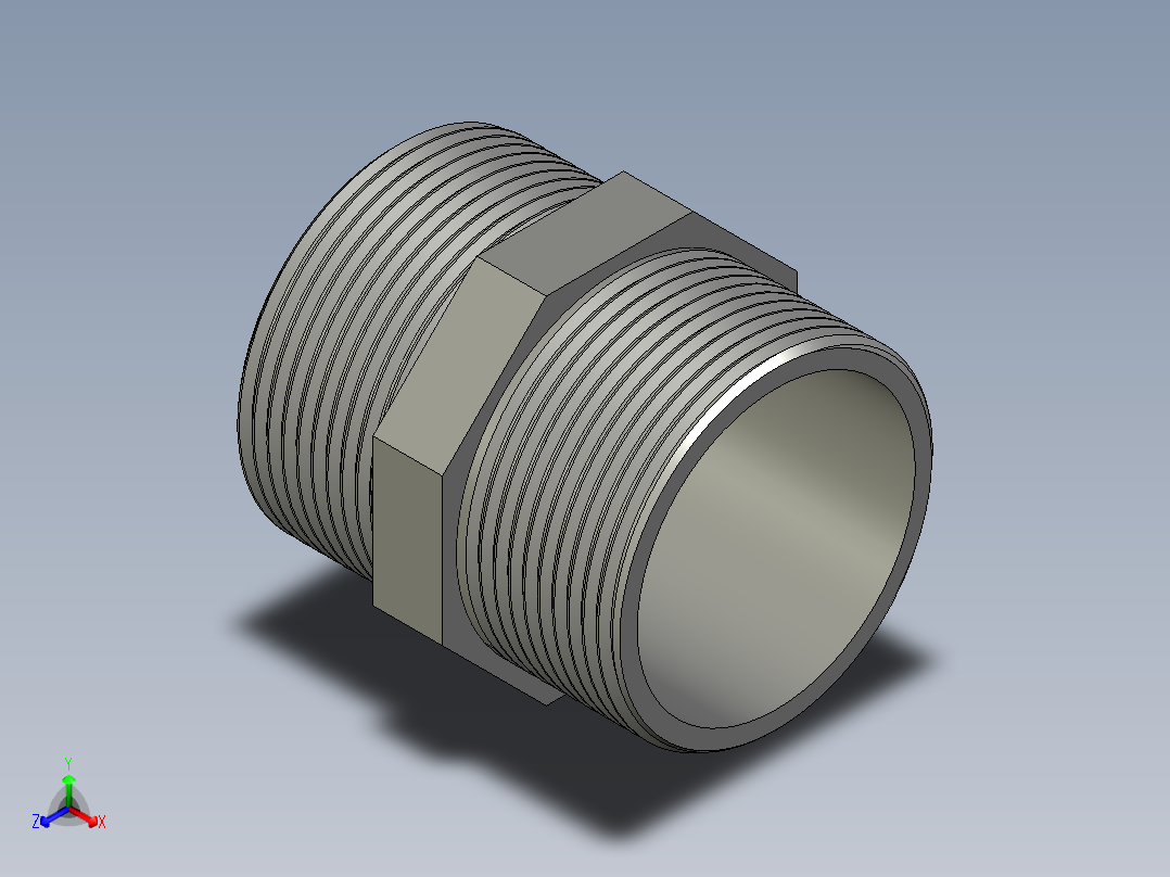 螺纹管对丝-六角等径 DN40正等轴测图