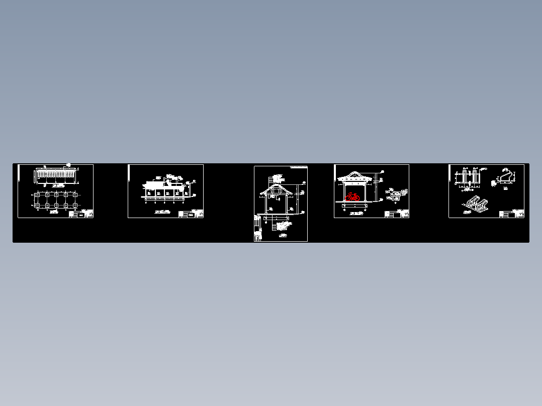 L0451--12套自行车棚CAD图(1)