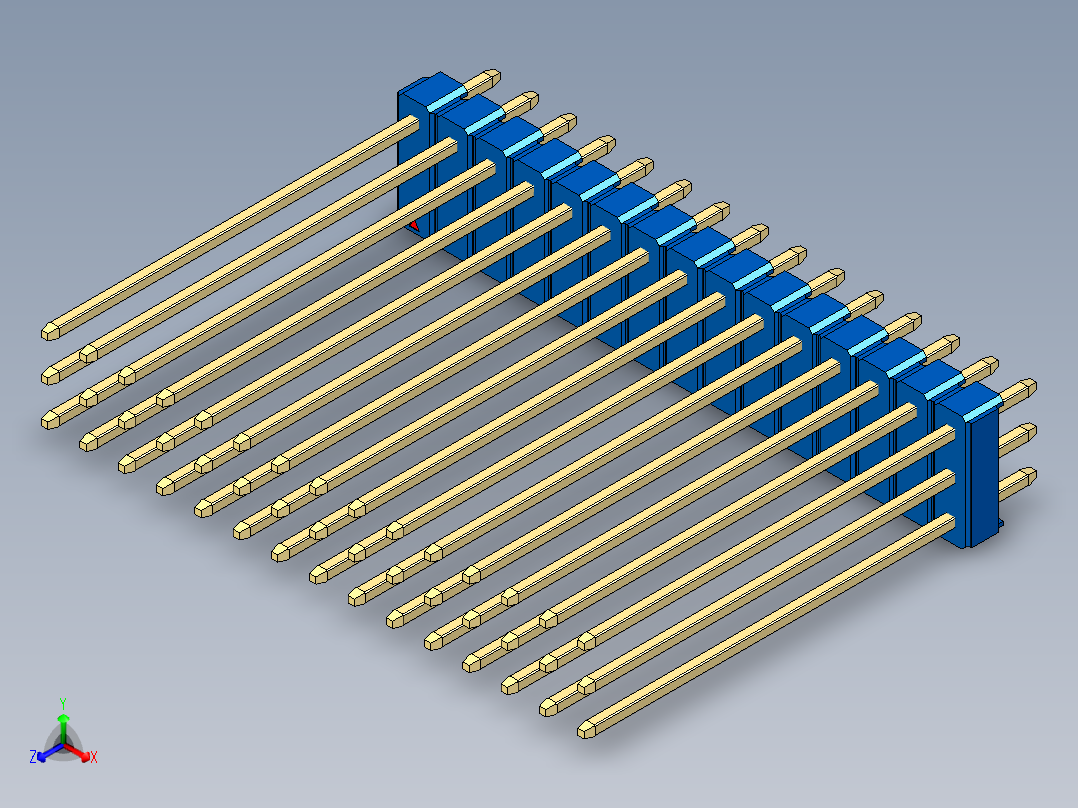彩色公头100mil（2.54mm）系列-DS1021_blue_3x15p_100mil_Type43_rev1.0主视图