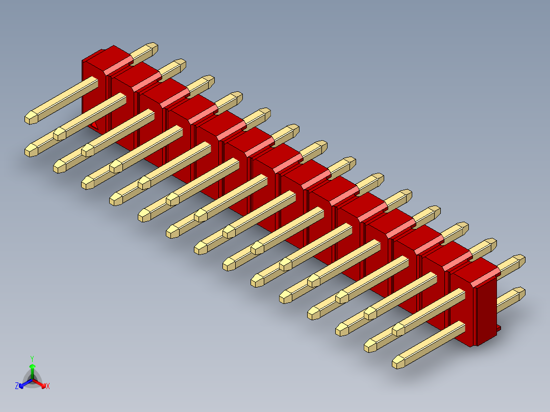 彩色公头100mil（2.54mm）系列-DS1021_red_2x14p_100mil_Type1_rev1.0正等轴测图