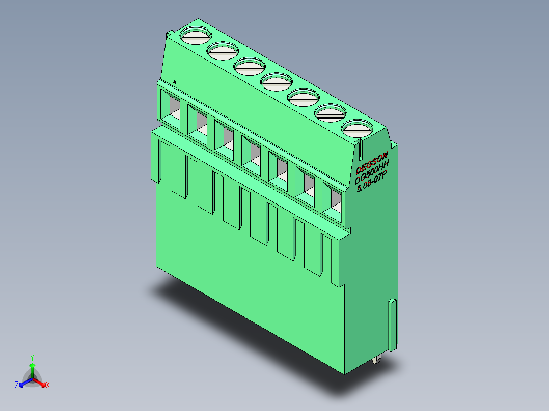 DEGSON DG500 系列 5.05.087.62mm 接线端子-DG500HH-5.08-07P-14-00AH正等轴测图