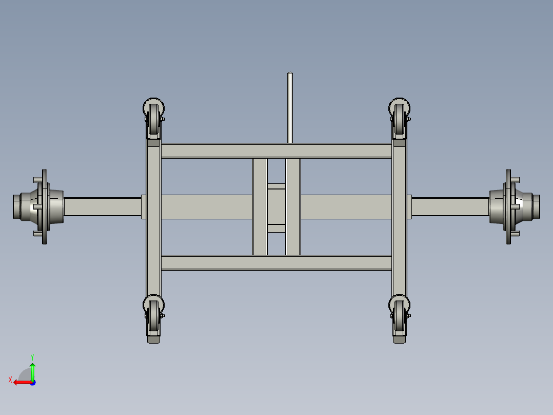 拖车上的车轴组件后视图