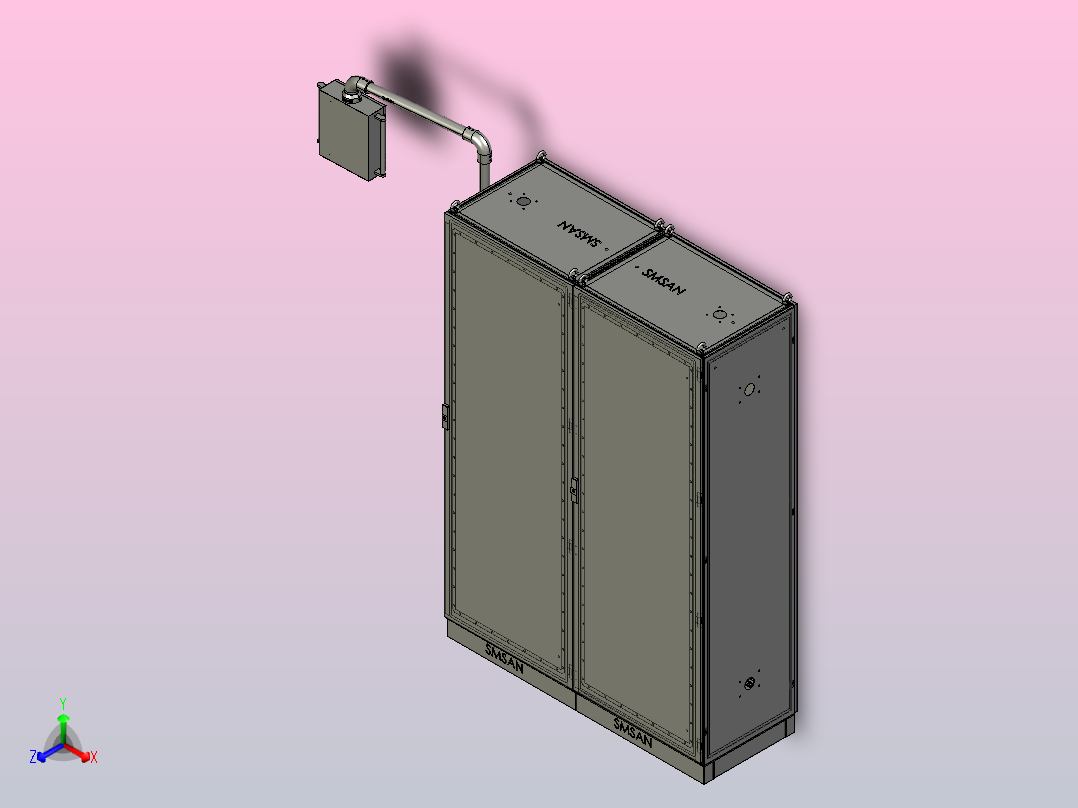 控制柜+控制箱+垂直墙座+转角+90箱体连接器主视图