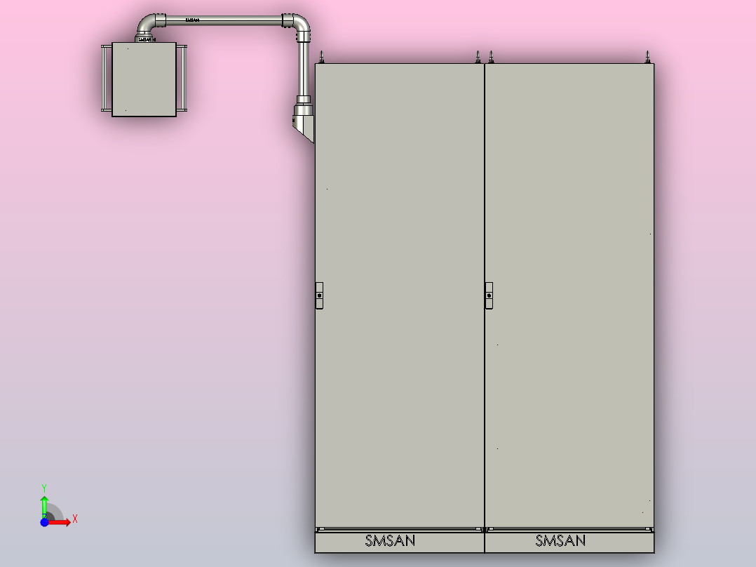 控制柜+控制箱+垂直墙座+转角+90箱体连接器前视图