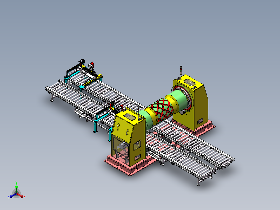 大型立式翻转切削加工生产线sw17可编辑正等轴测图