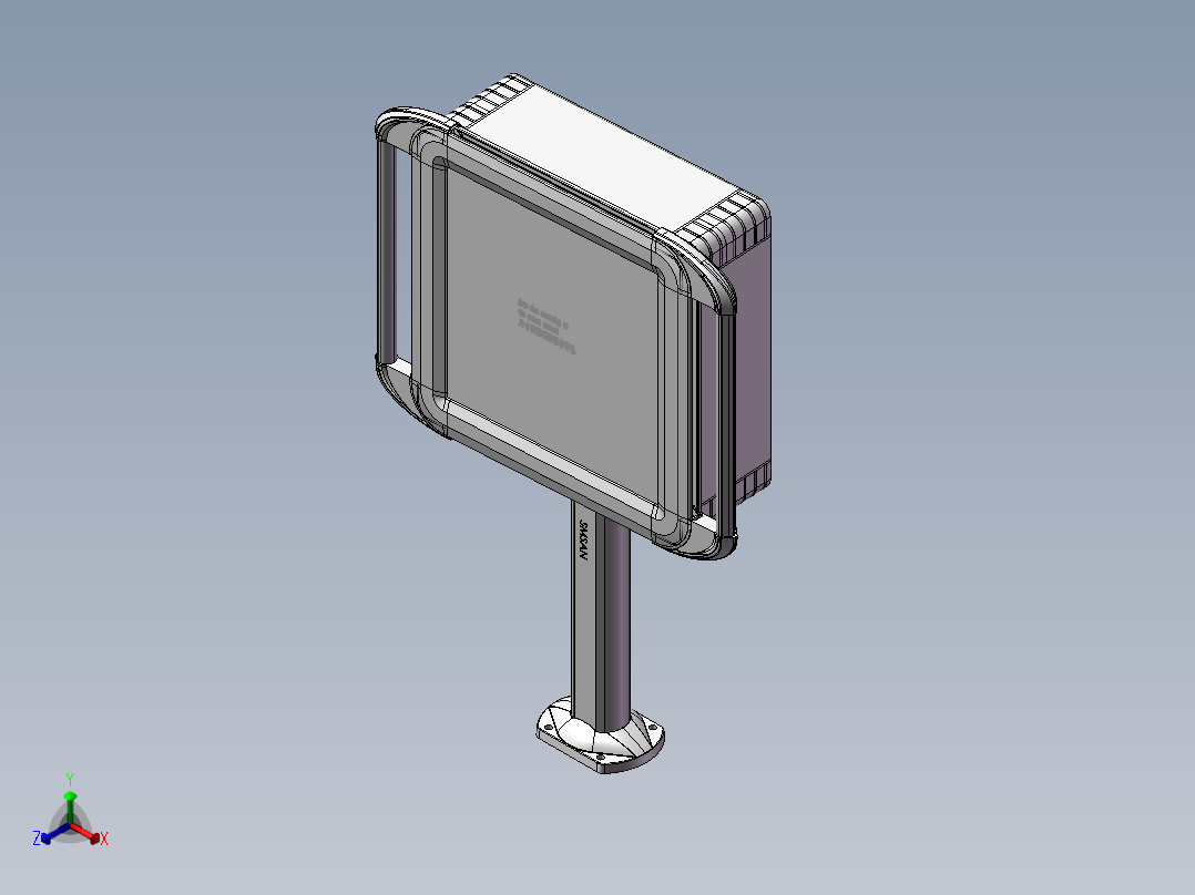 向下固定底座+箱体连接器+控制箱正等轴测图