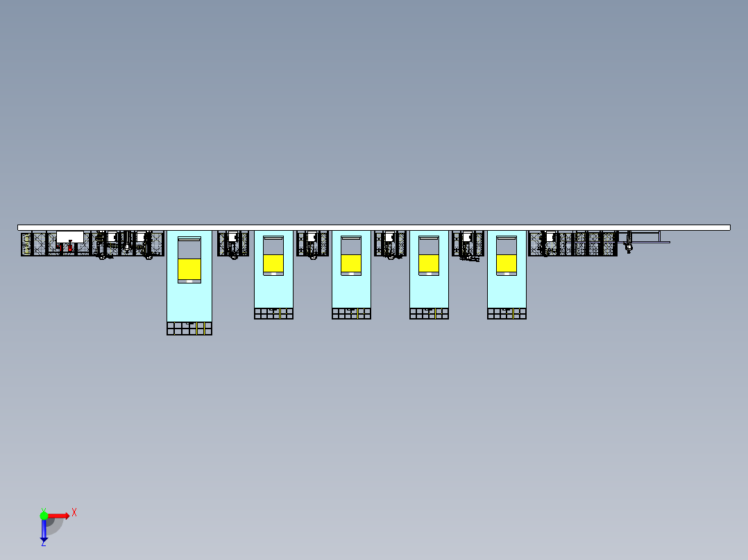 汽车门板冲压自动生产线三维模型设计俯视图