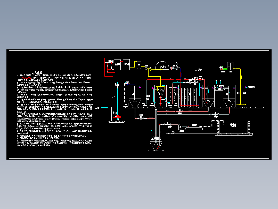 屠宰及肉类加工生产废水与生活综合污水处理工艺流程图CAD图纸