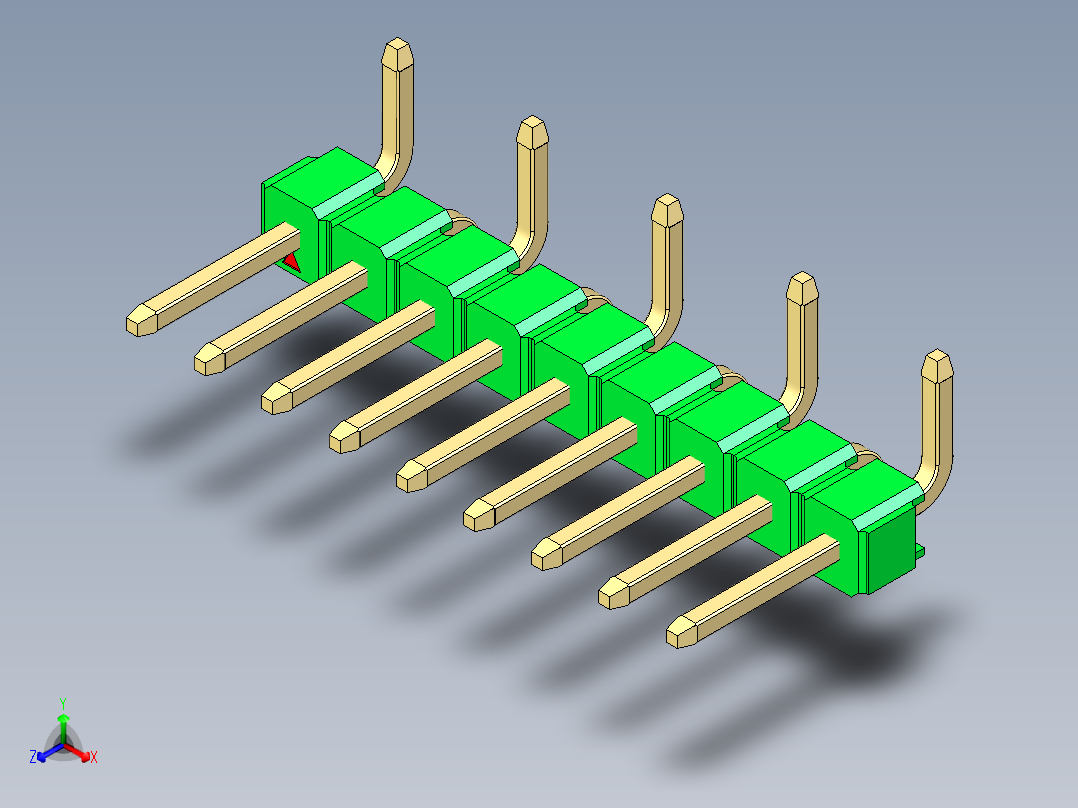彩色公排针 100mil 2.54mm 系列-DS1022_green_09p_100mil_Type_SMT_R1_rev1.0主视图