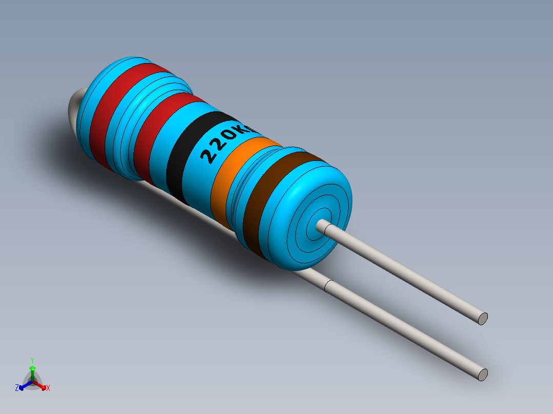 电容器 二极管 电阻器-Resistor Vertical 220K Ohm 1W正等轴测图