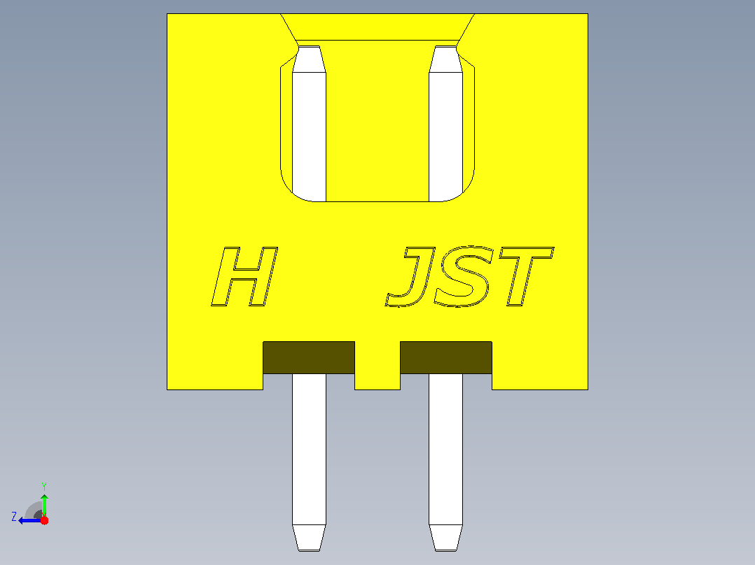 连接器黄色JST XH 2针2.54 mm右视图