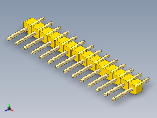 彩色公头100mil（2.54mm）系列-DS1021_yellow_1x14p_100mil_Type1_rev1.0正等轴测缩略图