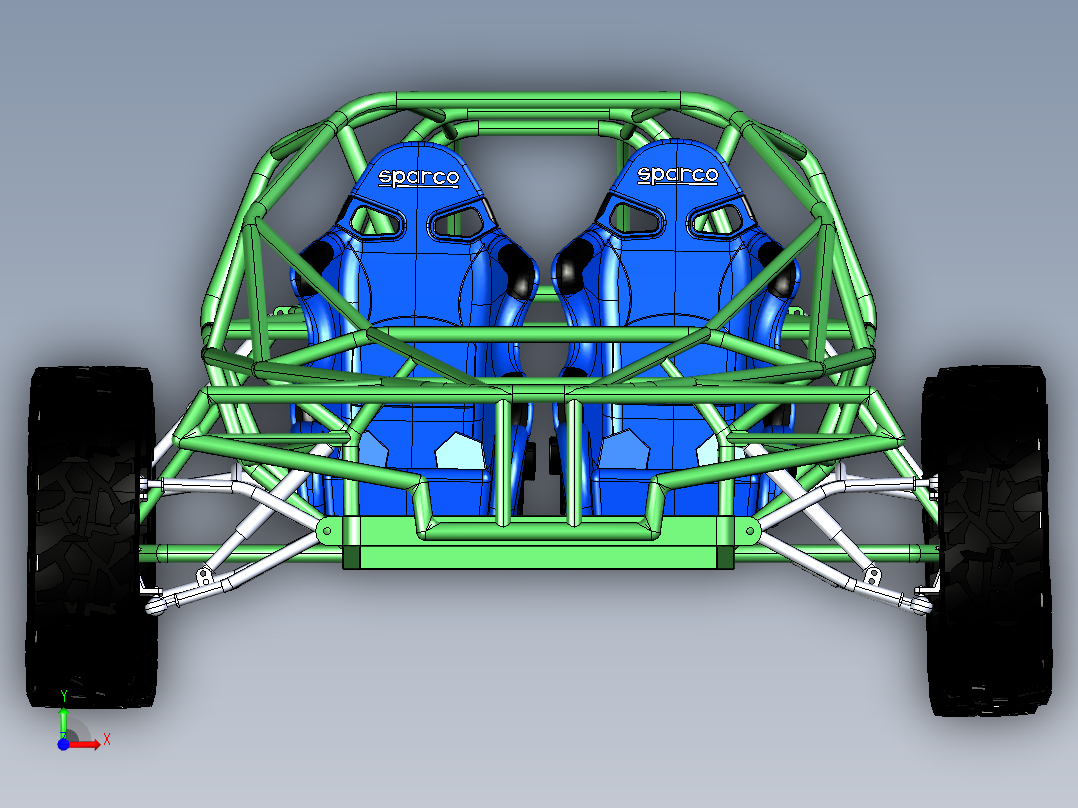 梯形框架的2.3米大动力全地形车前视图