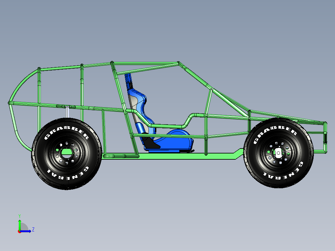 梯形框架的2.3米大动力全地形车左视图