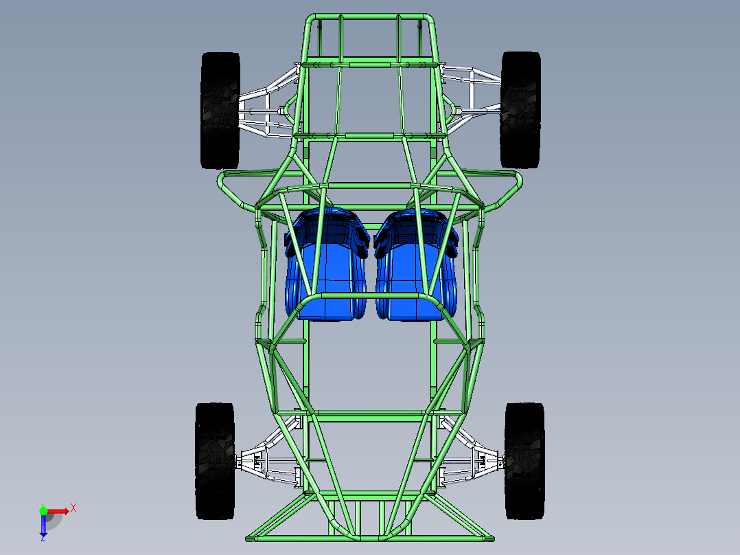 梯形框架的2.3米大动力全地形车俯视图