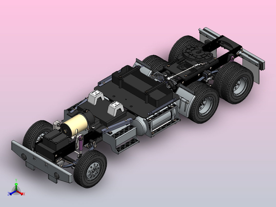 重型汽车底盘（传动系、行驶系、转向系和制动系）正等轴测图