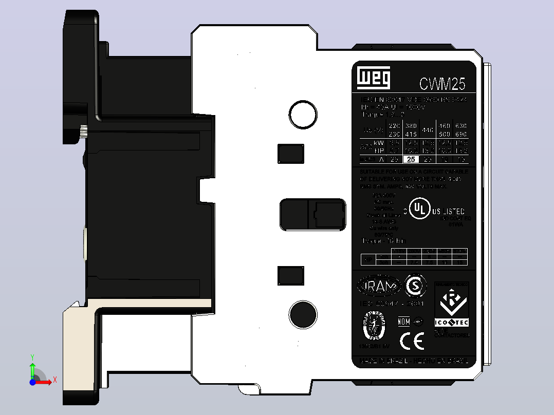 接触器CWM25-10-30V04 25A 接触器WEG前视图