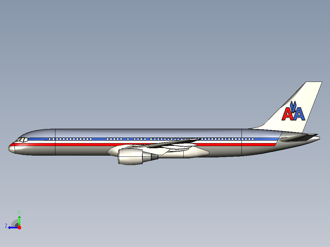 波音757中程航线客机右视图