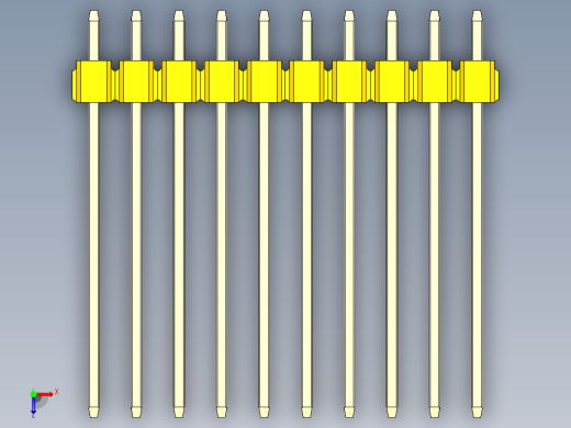 彩色公头100mil（2.54mm）系列-DS1021_yellow_1x10p_100mil_Type19_rev1.0俯视缩略图
