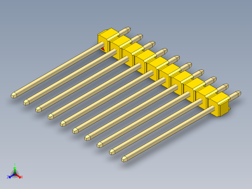 彩色公头100mil（2.54mm）系列-DS1021_yellow_1x10p_100mil_Type19_rev1.0正等轴测缩略图