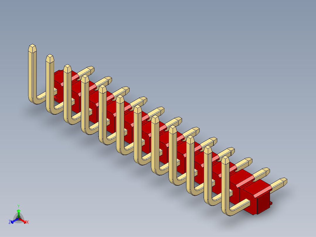 彩色公排针 100mil 2.54mm 系列-DS1022_red_12p_100mil_TypeU_rev1.0主视图