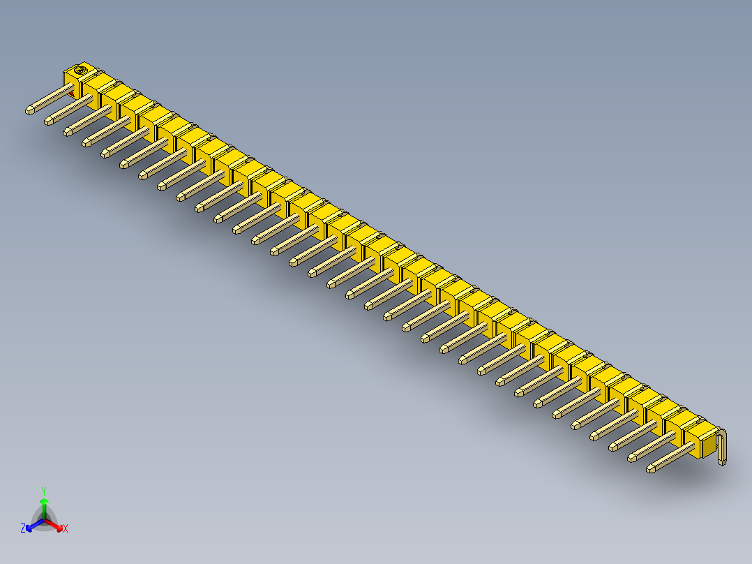 彩色公排针 100mil 2.54mm 系列-DS1022_yellow_1x34p_100mil_TypeD_rev1.0主视图