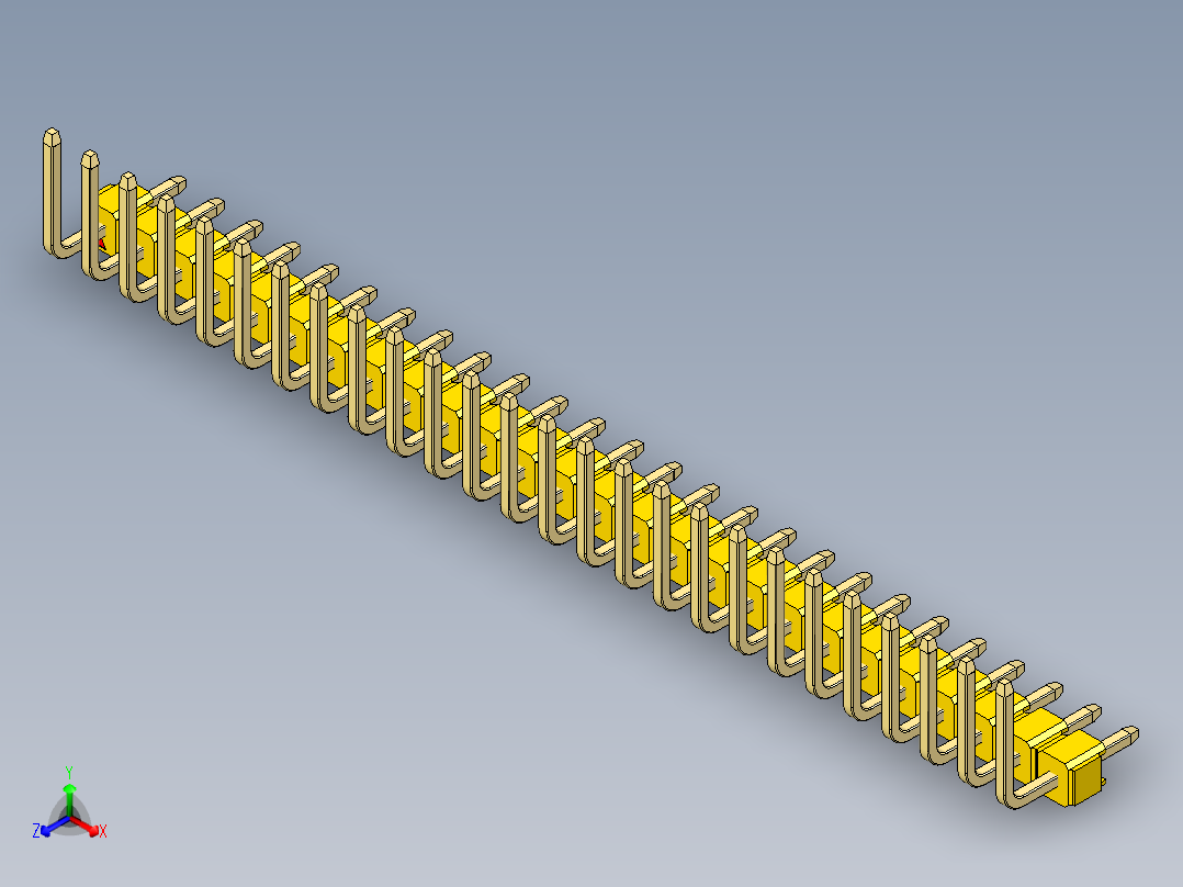 彩色公排针 100mil 2.54mm 系列-DS1022_yellow_26p_100mil_TypeU_rev1.0主视图