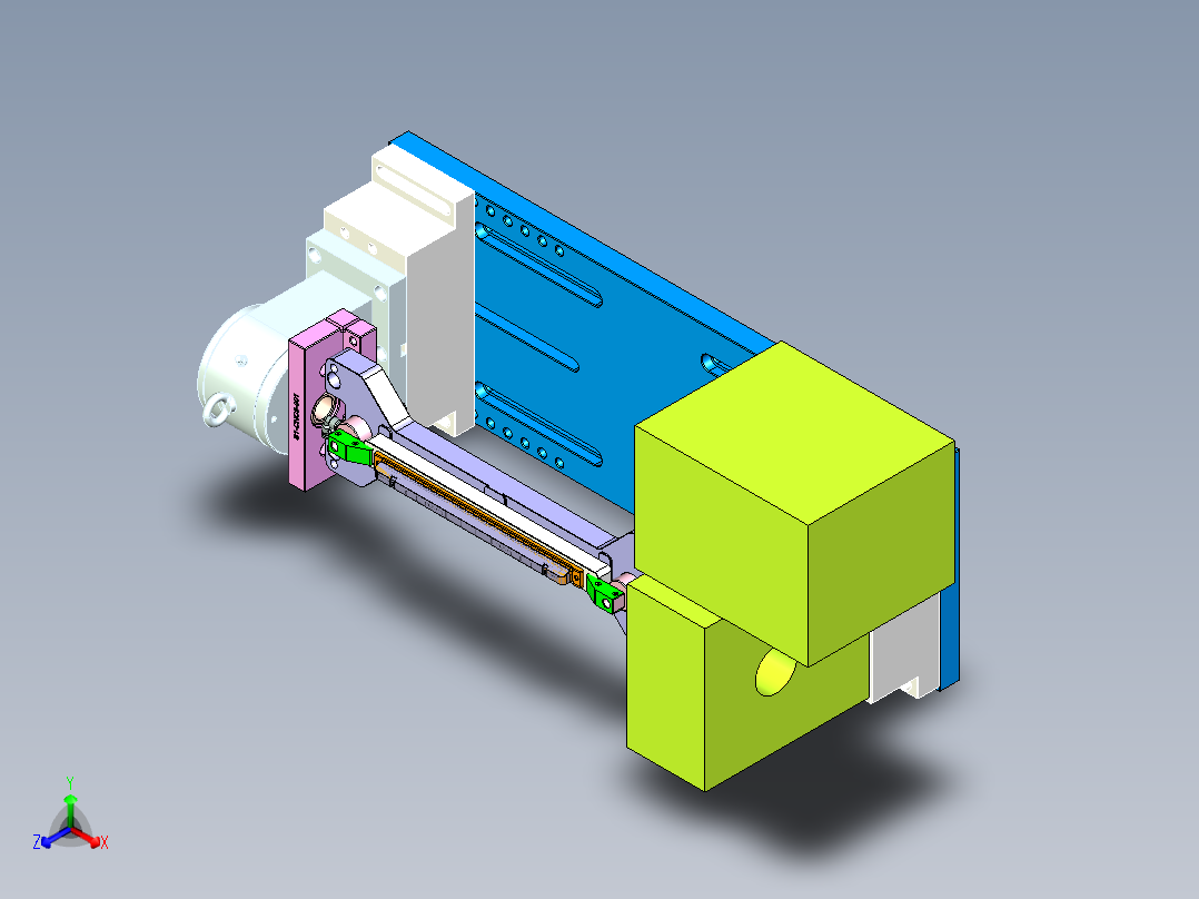 长条金属盖四轴铣外观面+侧向凹槽治具模型正等轴测图