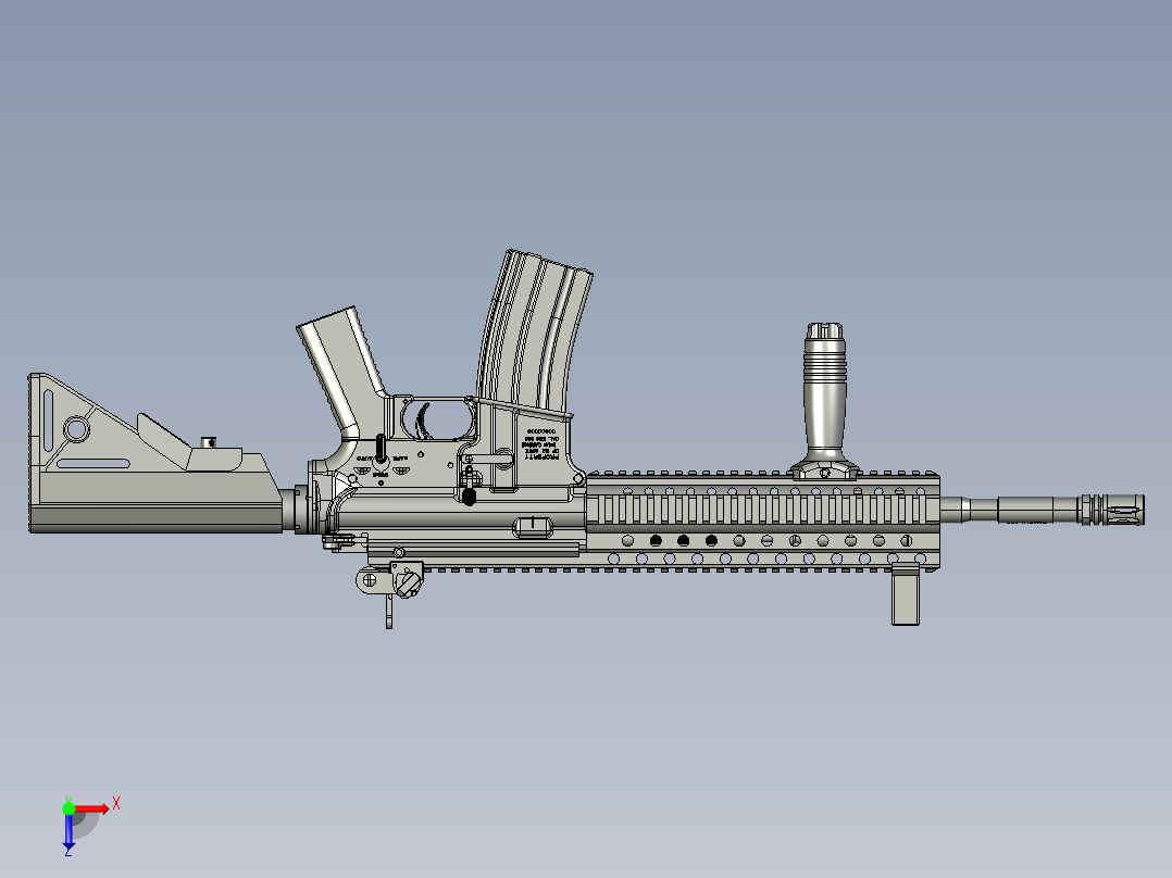手枪左轮冲锋枪老式狙击步枪设计3D图纸piston-m4-carbine STP俯视图