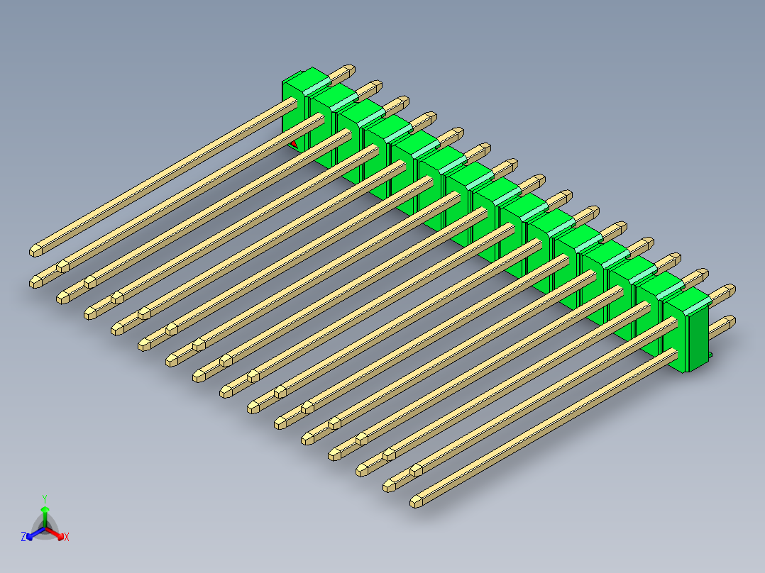 彩色公头100mil（2.54mm）系列-DS1021_green_2x15p_100mil_Type43_rev1.0正等轴测图