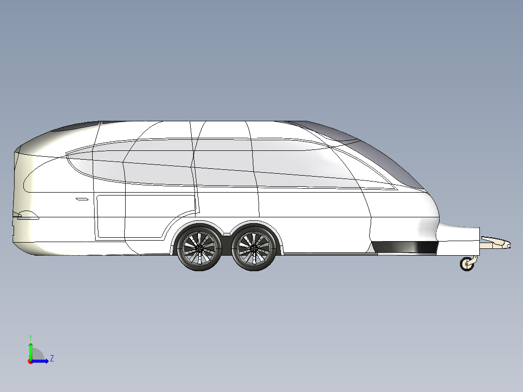 Caravan for Model X房车拖车造型3D图纸 STEP格式左视图