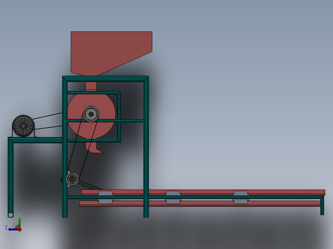 花生脱壳机3D数模图纸 Solidworks设计右视图