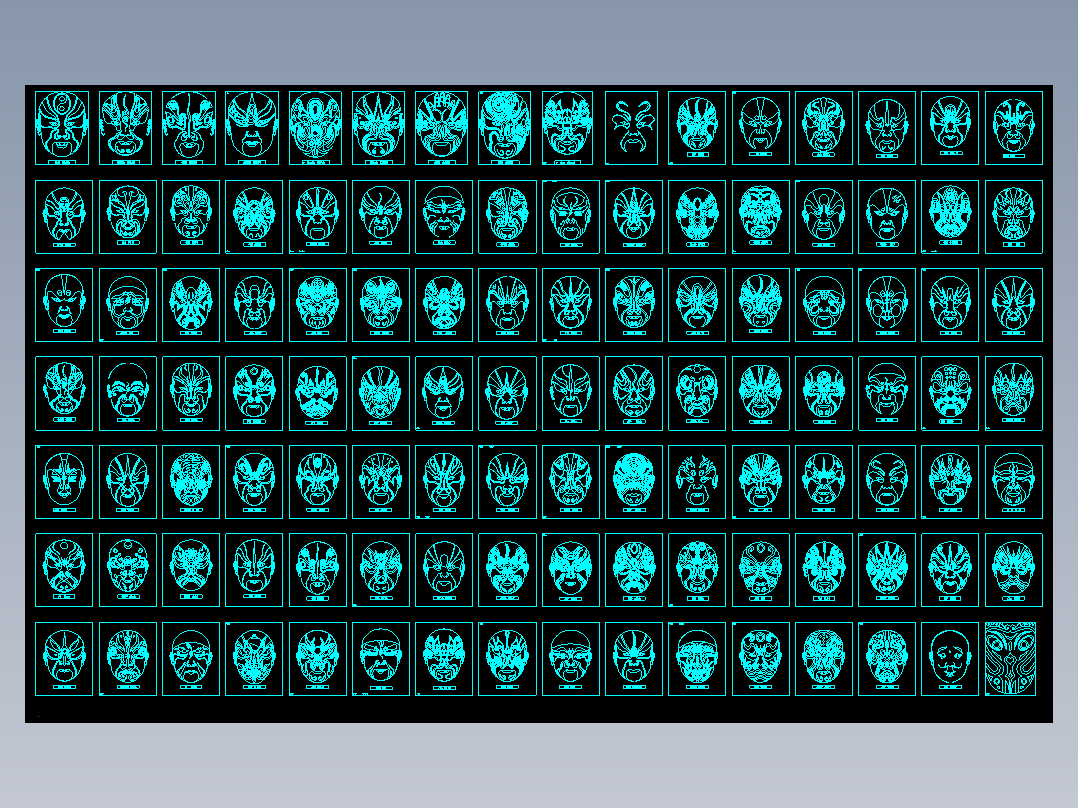古装戏剧脸谱cad图纸 CAD绘图设计脸谱集合 中式京剧脸谱CAD素材