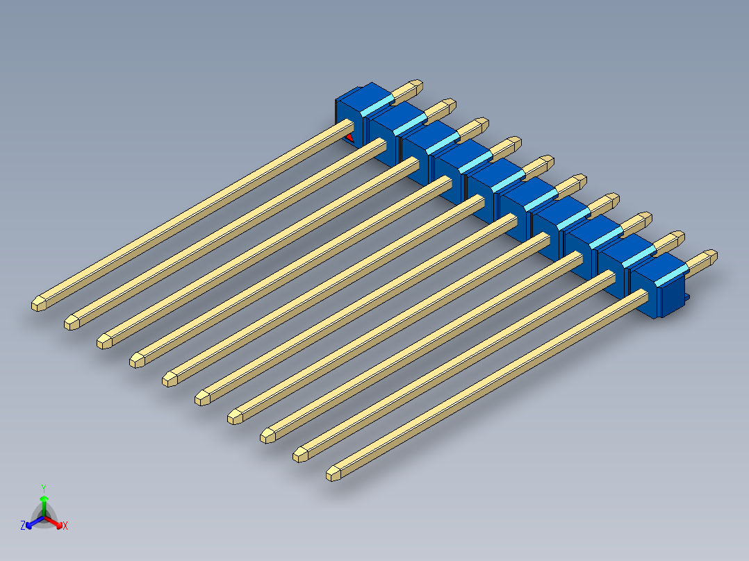 彩色公头100mil（2.54mm）系列-DS1021_blue_1x10p_100mil_Type43_rev1.0主视图