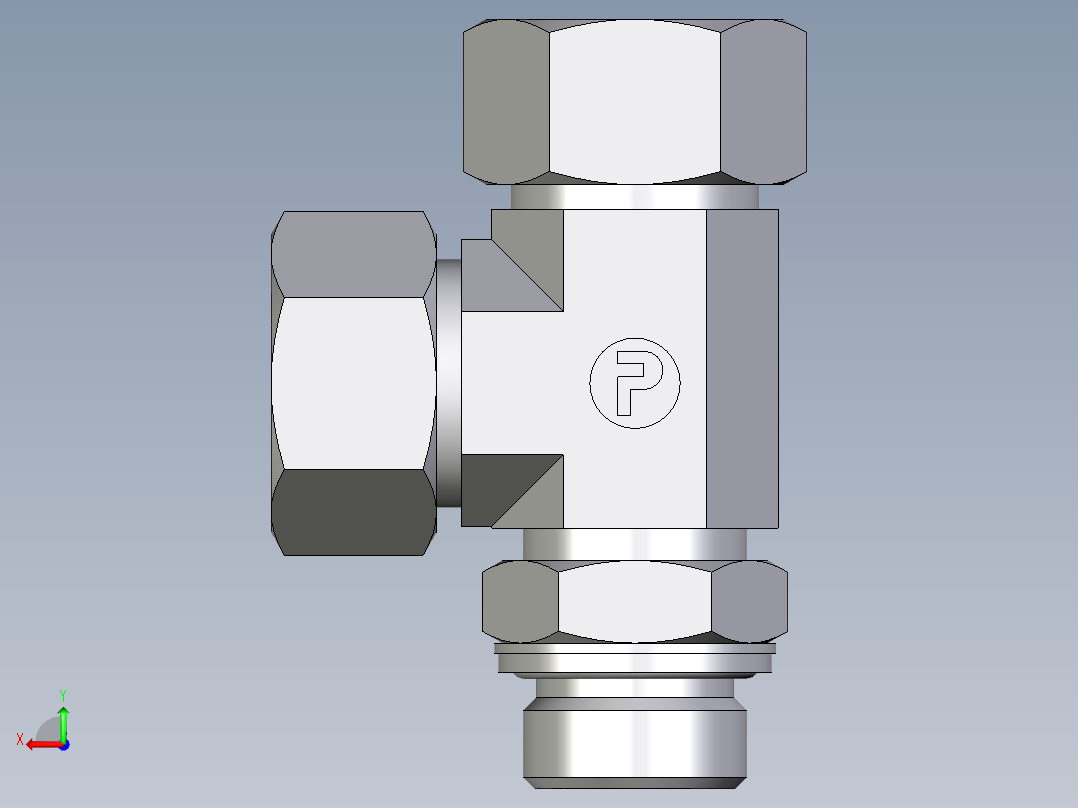 卡套式工业通用硬管接头EO_Adjustable_locknut_run_tee_LEE22LM27x2CF后视图