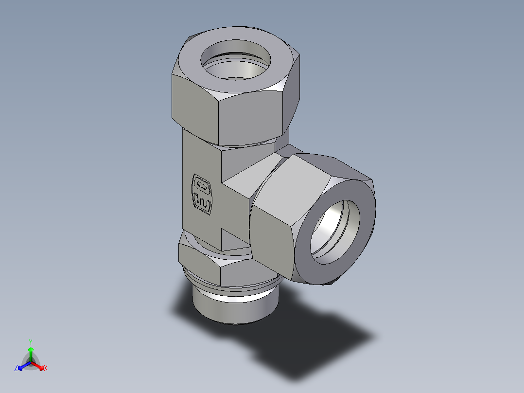 卡套式工业通用硬管接头EO_Adjustable_locknut_run_tee_LEE22LM27x2CF正等轴测图