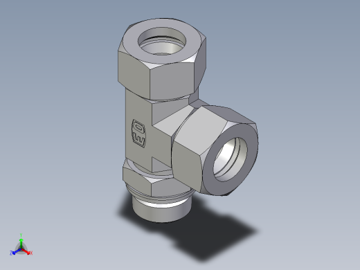 卡套式工业通用硬管接头EO_Adjustable_locknut_run_tee_LEE22LM27x2CF正等轴测缩略图