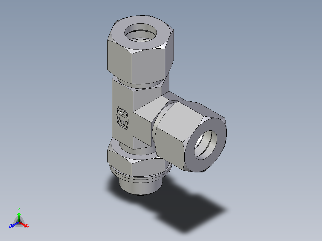 卡套式工业通用硬管接头EO_Adjustable_locknut_run_tee_LEE12ZLMCF主视图