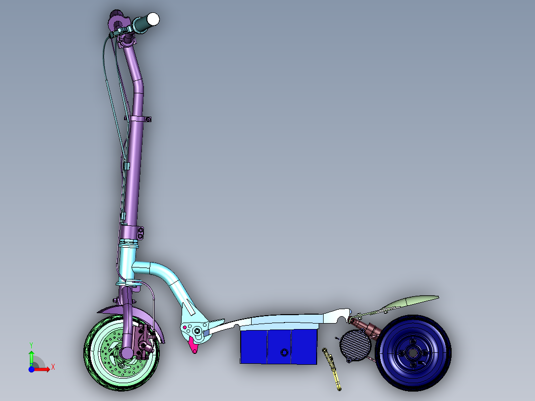 带有交互功能的电动滑板车前视图